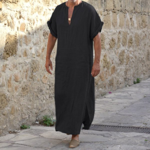Short Sleeve Bottoming Large Robe Long-cut Coat Robe For Men - Image 2