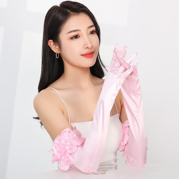 Satin Stretch Long Wedding Dress Etiquette Gloves Elegant - Image 2