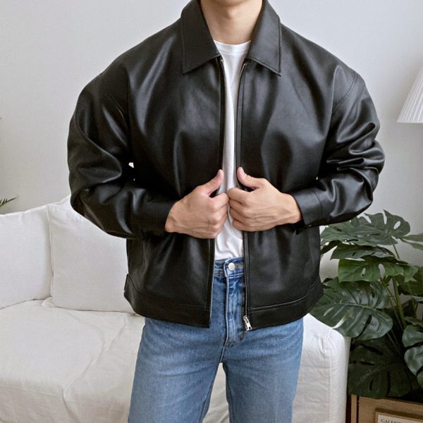 Leather Casual Baseball Uniform Motorcycle Jacket - Image 6