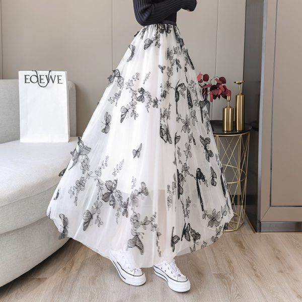 Embroidered Bow Lace Mesh Skirt Women's Mid-length - Image 3