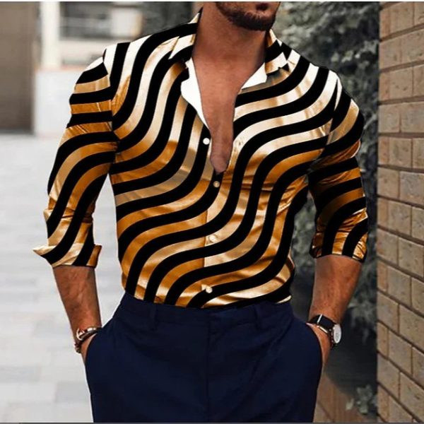 Men's Casual 3D Irregular Pattern Printed Shirt Long Sleeve - Image 3
