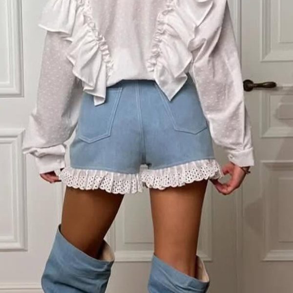 Women's High Waist Lace Stitching Shorts - Image 4