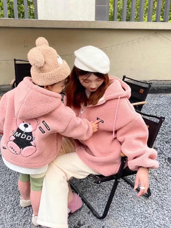 Different Fried Street Parent-child Clothes With Pink Lamb Hair - Image 2