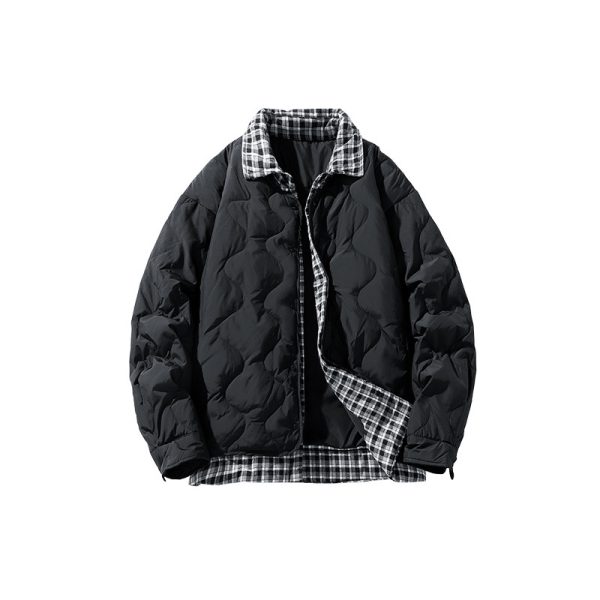 Fake Two-piece Plaid Lapel Baseball Collar Shirt Down Jacket - Image 5