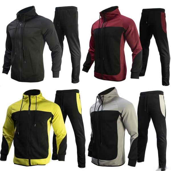 Men's Fashion Trendy Brand Contrast Color Sweatshirt Trousers Two-piece Set