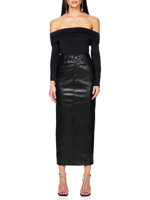 Classic High Waist Leather Skirt - Image 3
