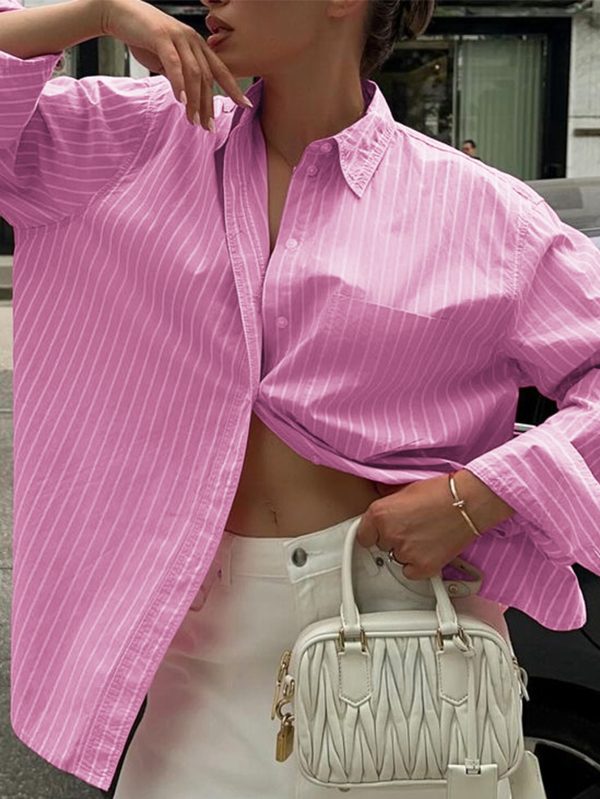 Loose Printed Striped Contrast Color Long Sleeves Women's Clothing - Image 5
