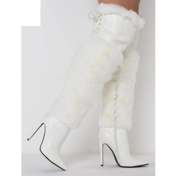 Runway Stiletto Heel Solid Color Plush Over-the-knee Boots - Image 3