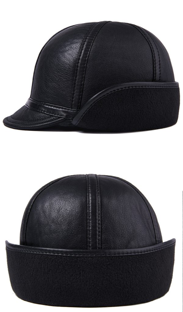 Casual Leather Men's Winter Sheepskin Velvet Thermal Outdoor Hat - Image 8