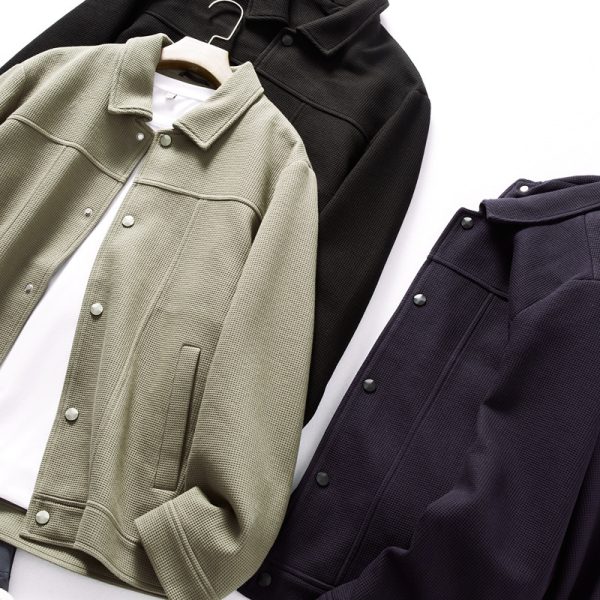 Men's Knitted Waffle Casual Polo Collar Jacket - Image 3