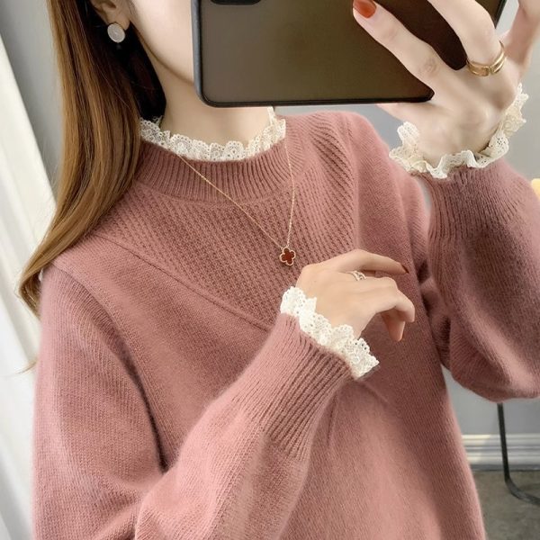 Lace Half-turtleneck Bottoming Shirt For Women - Image 8