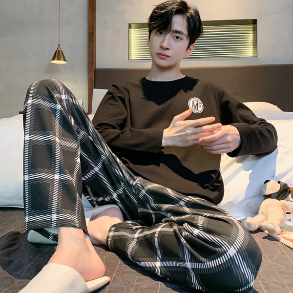 Men's Long Sleeve Cotton Simple Loose Plus Size Pajamas - Image 4
