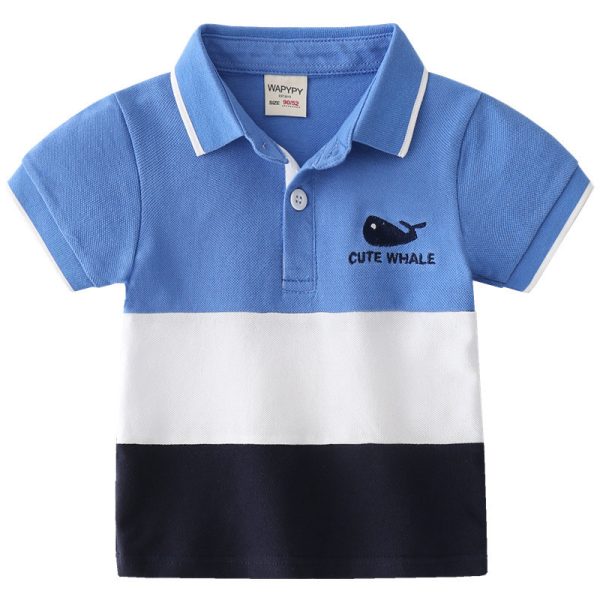 Boys Color Block Lapel Tops Korean Children's Clothing Boys Embroidered Shirts Baby Summer Trends - Image 5