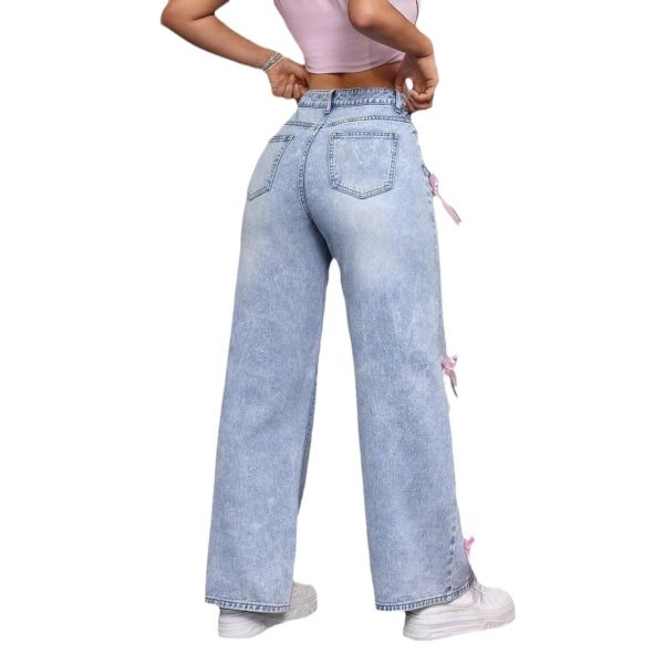 Bowknot Collage Washed Jeans Loose Straight-leg Wide-leg Pants - Image 5