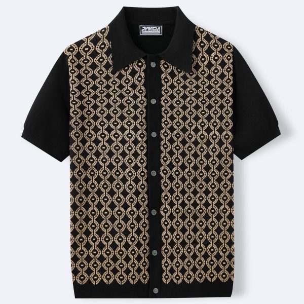 Summer Tencel Short-sleeved Sweater Lapel Jacquard Cardigan For Men - Image 2