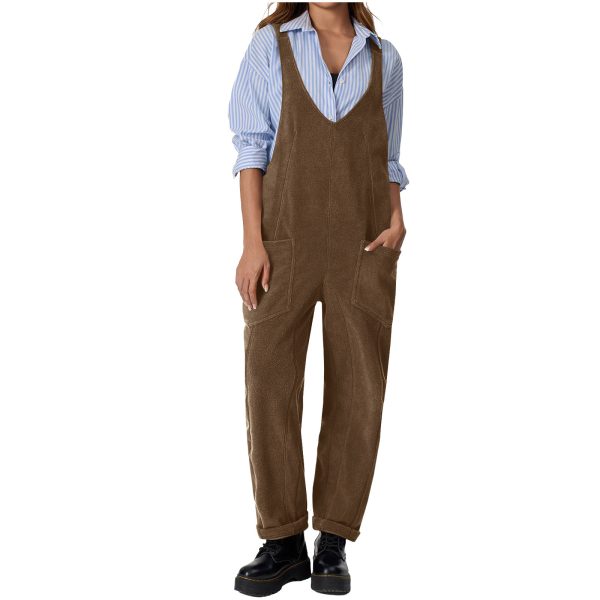 Casual Suspender Trousers Polar Fleece Tooling Style Jumpsuit - Image 7