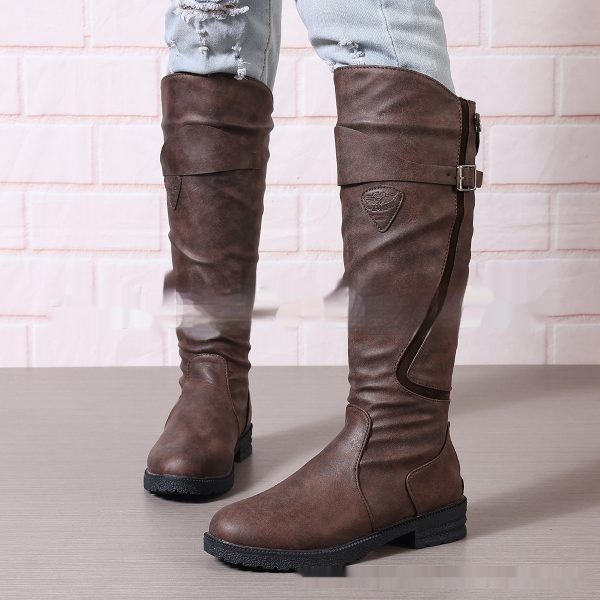 Flat Bottom Plus Size Women's Leather Boots - Image 5