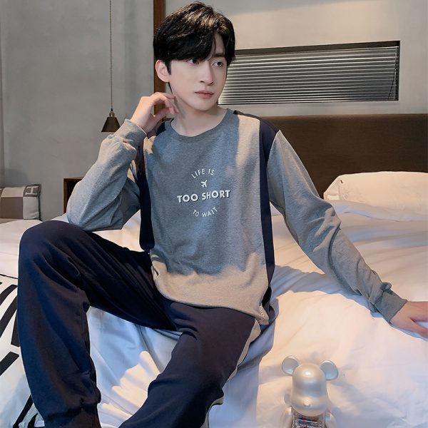 Men's Long Sleeve Cotton Simple Loose Plus Size Pajamas - Image 7