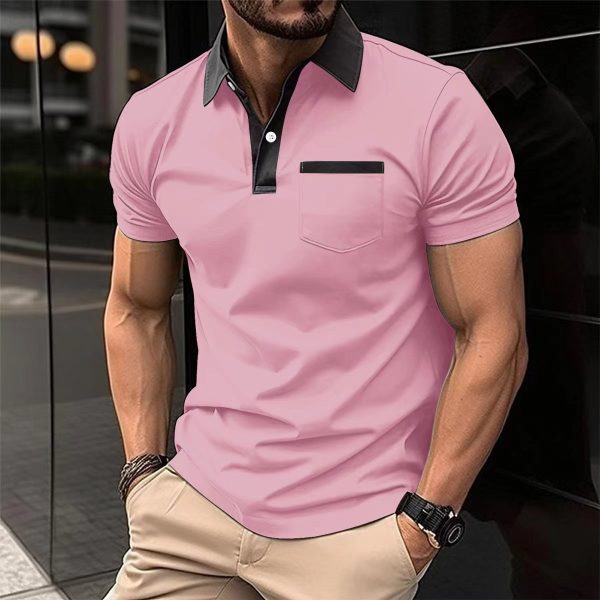Lapel Fashion Slim Pocket Short-sleeved T-shirt Polo Shirt Men Clothing - Image 8