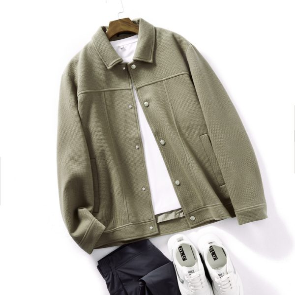 Men's Knitted Waffle Casual Polo Collar Jacket - Image 2