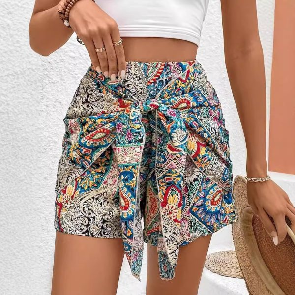 Slimming Lace Up Printed Irregular Skirt For Women - Image 3