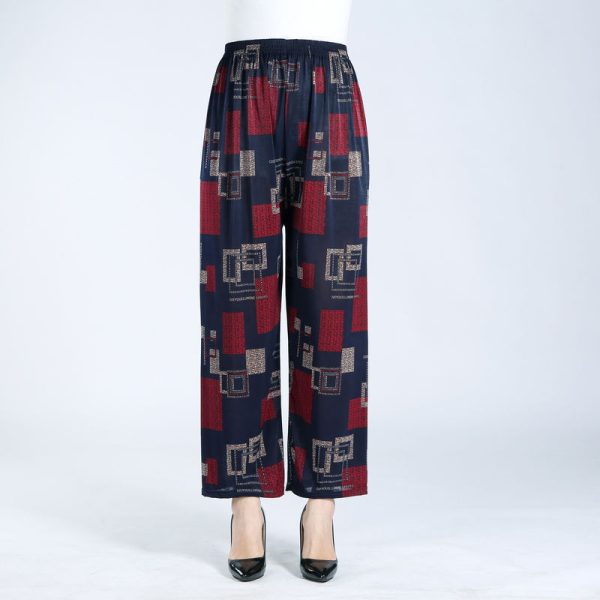 Ice Silk Wide-leg Pants Middle-aged And Elderly Loose Flower Pants - Image 8