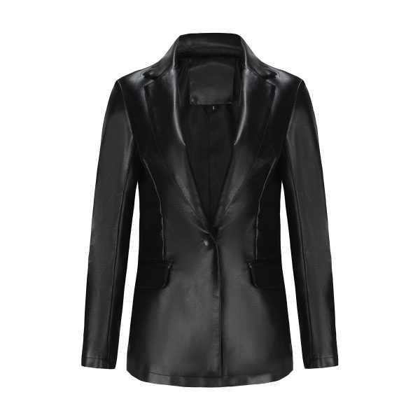 Single Button Commute Leisure Solid Color Leather Coat - Image 6