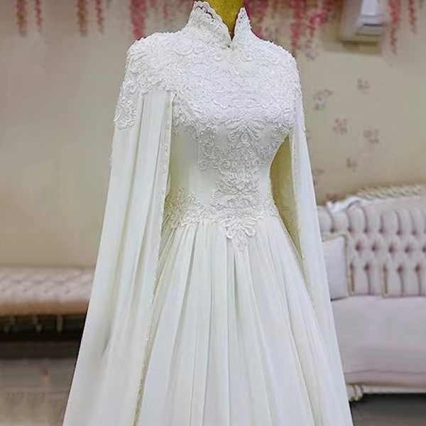 Lace Slim Long Sleeve Fishtail Wedding Dress - Image 2