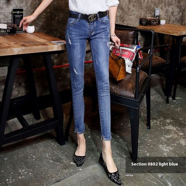 Cropped Jeans Women's Skinny Stretch Tight Ripped Pencil Pants - Image 6