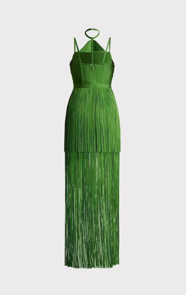 Green Halter Spaghetti Straps Tassel Dinner Ball Dress - Image 10