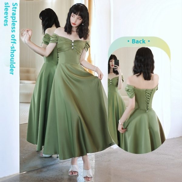 2024 Avocado Green Sisters Group Dress Skirt Women Satin Spring - Image 9
