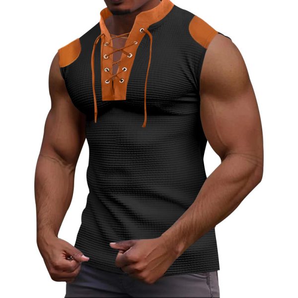 Casual Multicolor Lace-up V-neck Sleeveless T-shirt - Image 5