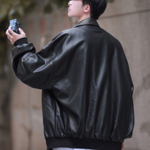 Plus Size Padded Shoulder PU Leather Jacket For Teenagers - Image 3