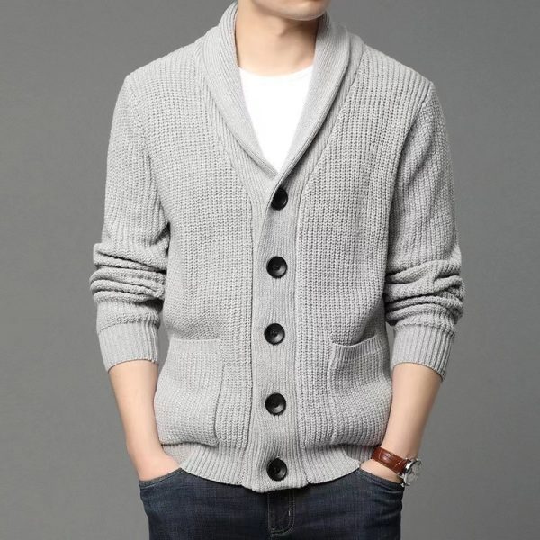 Men's Classic Lapel Cardigan Casual Sweater - Image 3