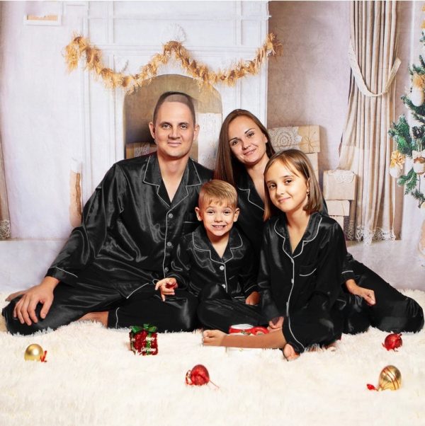 Children's Long-sleeved Parent-child Ice Silk Pajamas Suit - Image 5