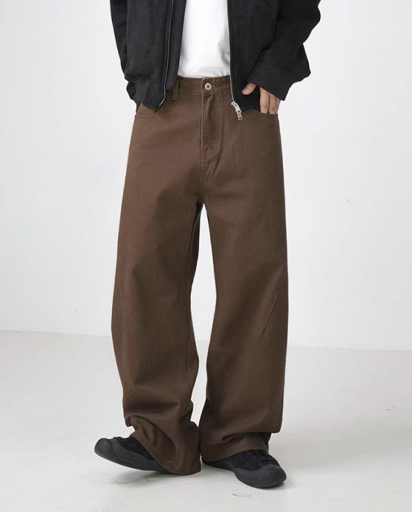 Washed Cotton Retro Brown Straight-leg Trousers - Image 3