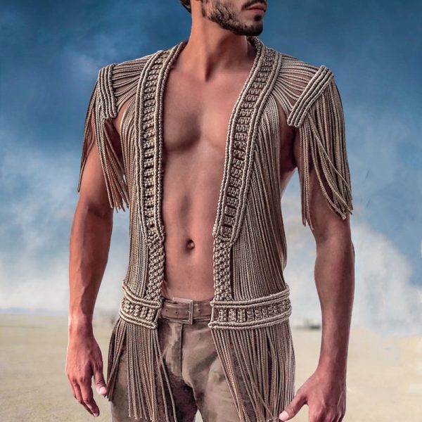 Women's Hand-woven Tassel Dress Creative Beach Travel Sexy Split Chest Wrap - Image 9