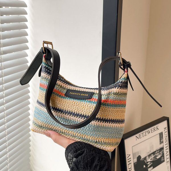 Fashion Color Contrast Woven Bag Women's Simple Shoulder Bag - Image 7