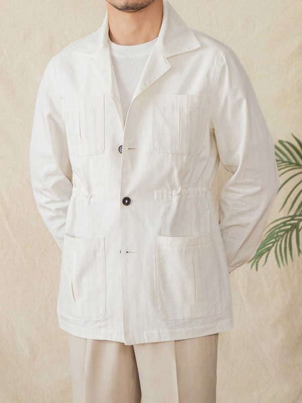 Casual Light Thin Cotton Drawstring Jacket Cuban Collar Plaid Coat - Image 4