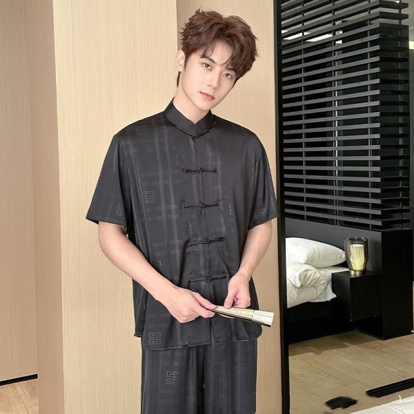 Summer Men's Pajamas Ice Silk Trousers Short Sleeve Suit - Image 2