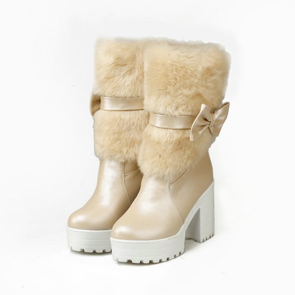 Women's Thick Heel Snow Sweet Bow Boots - Image 6
