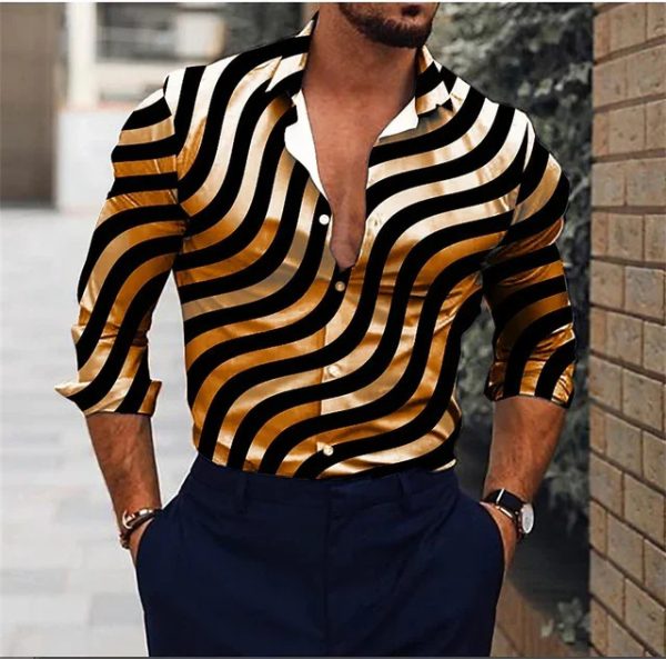 Men's Casual 3D Irregular Pattern Printed Shirt Long Sleeve - Image 7