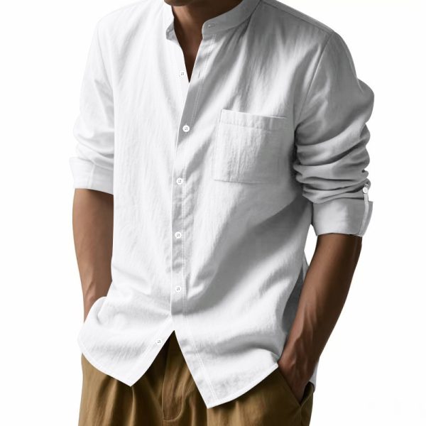 Long Sleeve Stand Collar Casual Men's Pocket Shirt - Image 2