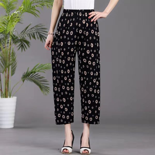 Ice Silk Wide-leg Pants Middle-aged And Elderly Loose Flower Pants - Image 5