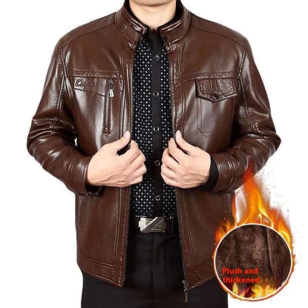 Winter Clothes Middle-aged Men's Leather Jacket - Image 2