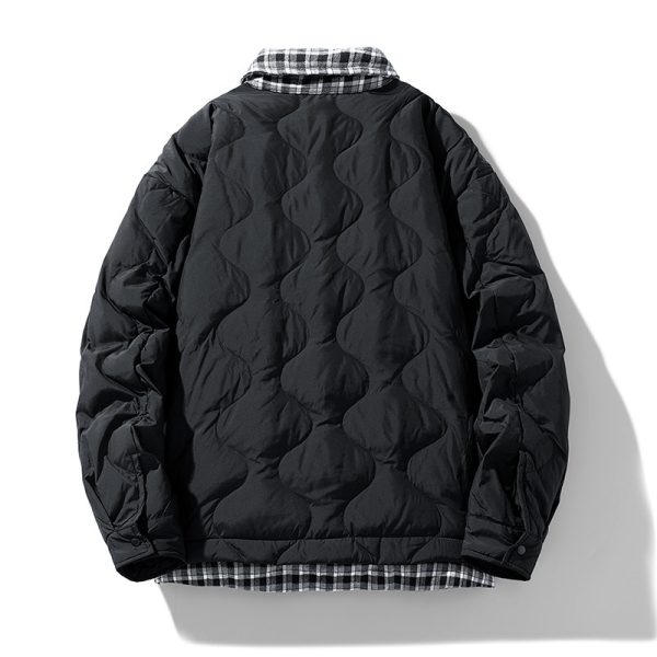 Fake Two-piece Plaid Lapel Baseball Collar Shirt Down Jacket - Image 4