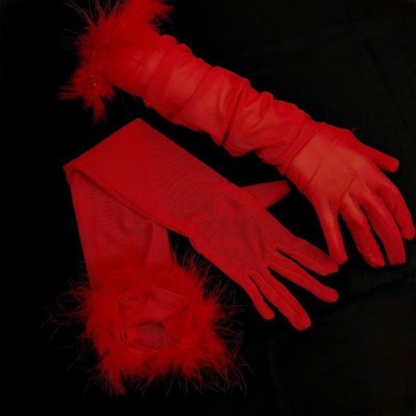 Sexy Black Silk Gloves 55CM Super Long Stretch Black Feather - Image 4