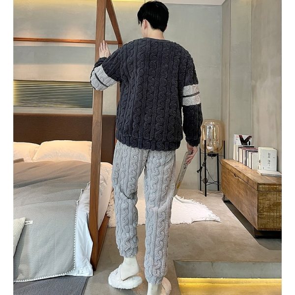 Flannel Thermal Pajamas Men's Autumn And Winter Jacquard - Image 3