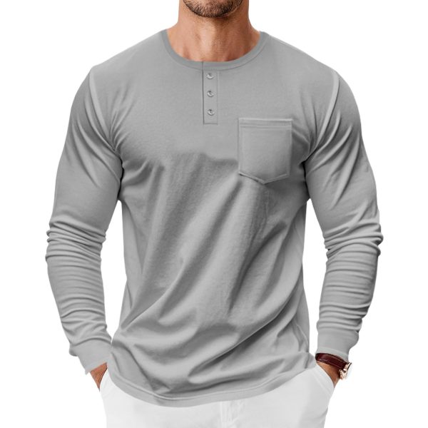 Men's Spring And Autumn Henley Shirt Long Sleeve - Image 10