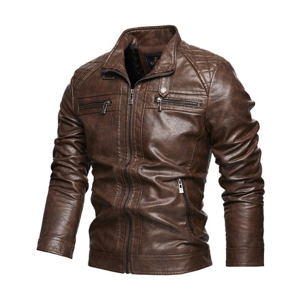 Men's Leather Lapel American Retro Plus Size Leather Jacket - Image 4